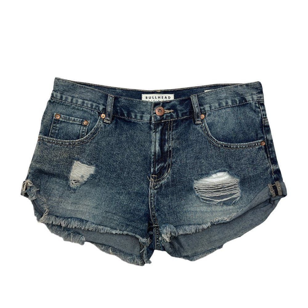 Bullhead Jean‎ Shorts Women's Blue Distressed Sluchy Denim Shorts